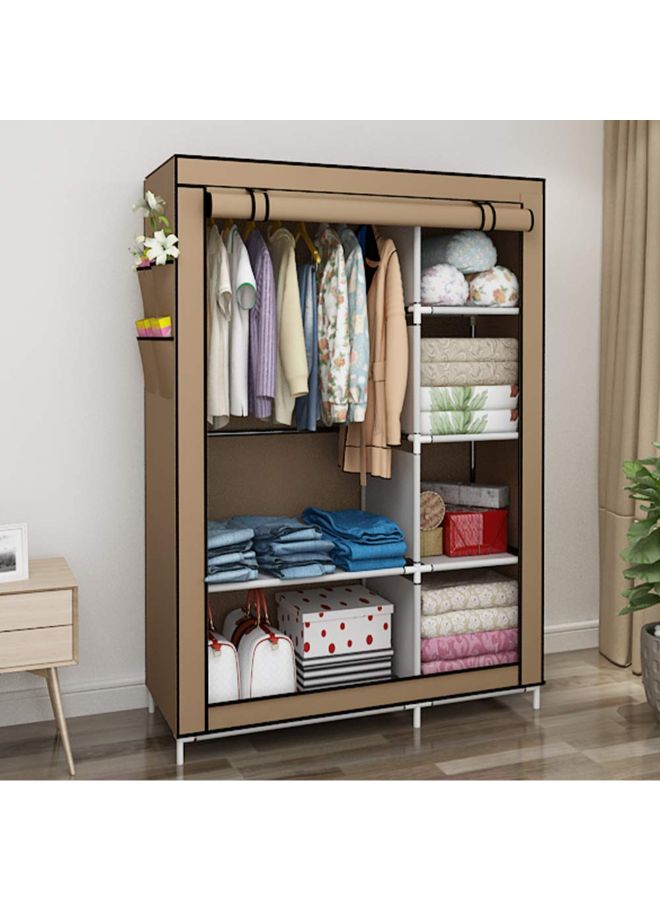 Generic Double Canvas Wardrobe Clothes Storage Organizer Brown 110 x 175 x 45centimeter  - Image 2