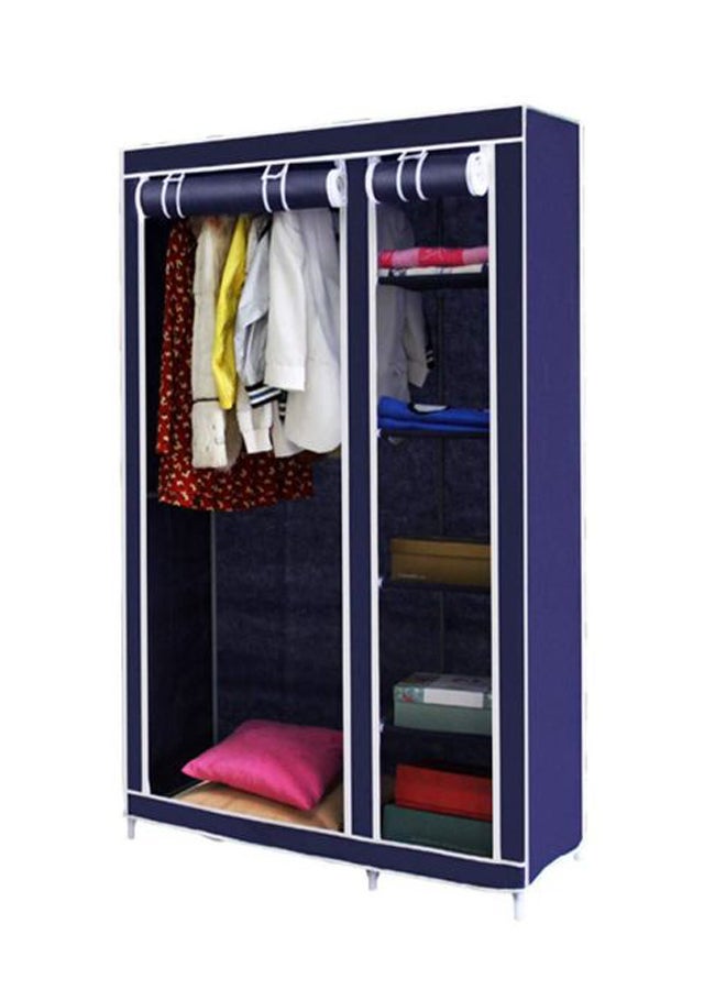 Double Canvas Wardrobe Clothes Storage Organizer Blue 110 x 175 x 45centimeter  - Image 2