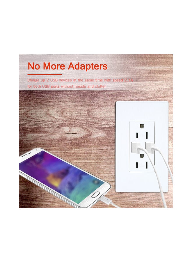 مقبس جداري بمنفذ USB مزدوج أبيض 12.5x4.5x7.5سم  - Image 2