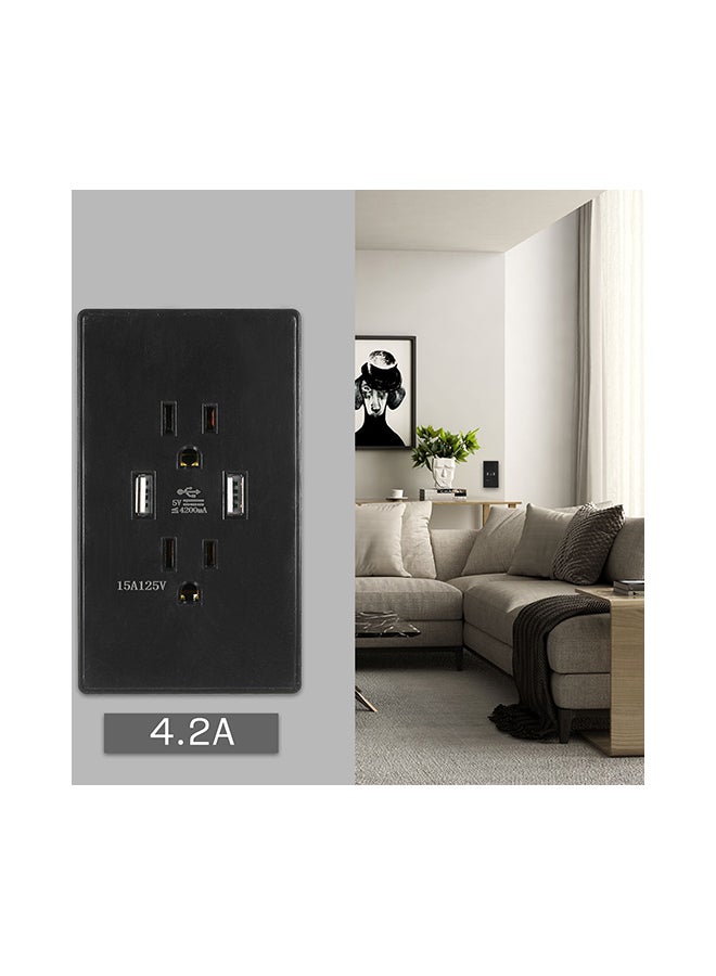 منفذ مقبس جداري بمنفذ USB مزدوج أسود 12.5x5x7.5سم  - Image 2