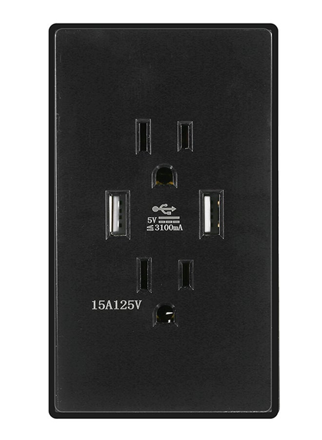 قابس جداري بمنفذ USB مزدوج أسود 12.5x5x7.5سم  - Image 1
