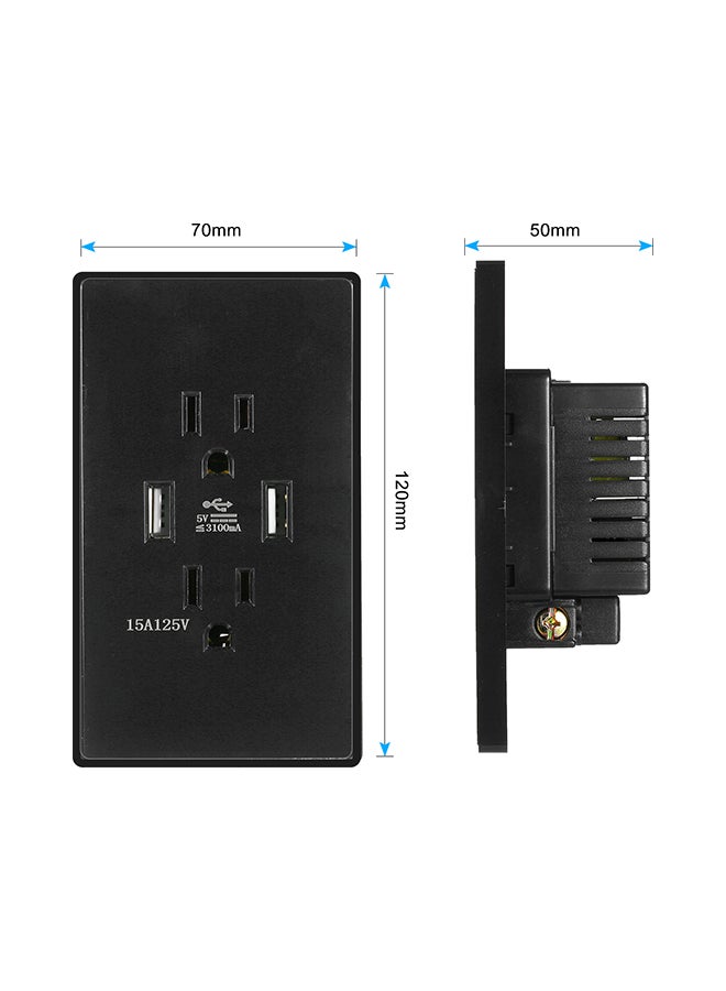 قابس جداري بمنفذ USB مزدوج أسود 12.5x5x7.5سم  - Image 2