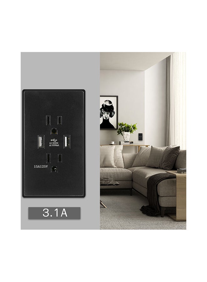 قابس جداري بمنفذ USB مزدوج أسود 12.5x5x7.5سم  - Image 3