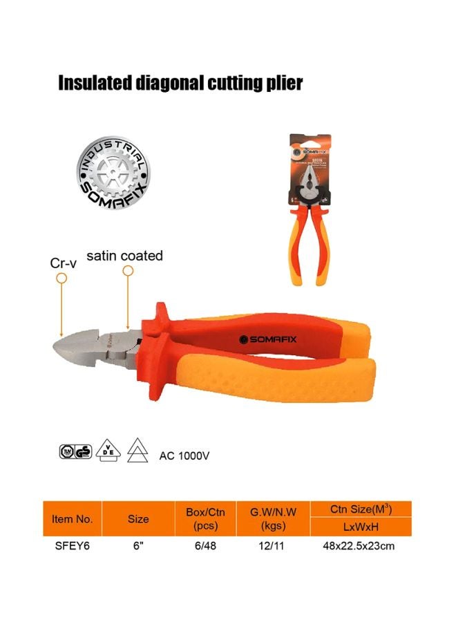 Somafix Insulated Diagonal Cutting Plier Red/Yellow/Silver 6inch - Image 2