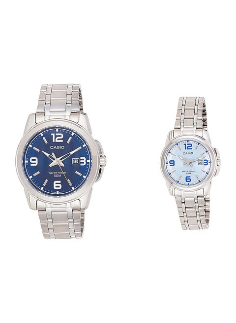 Water Resistant Stainless Steel Analog Couple Watch Set MTP/LTP-1314D-2AV
