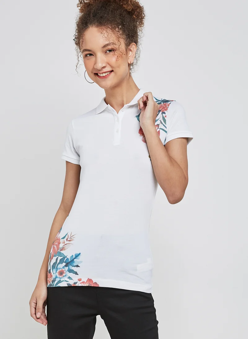 Sacoor Brothers Slim Fit Floral Pique Polo Shirt Print