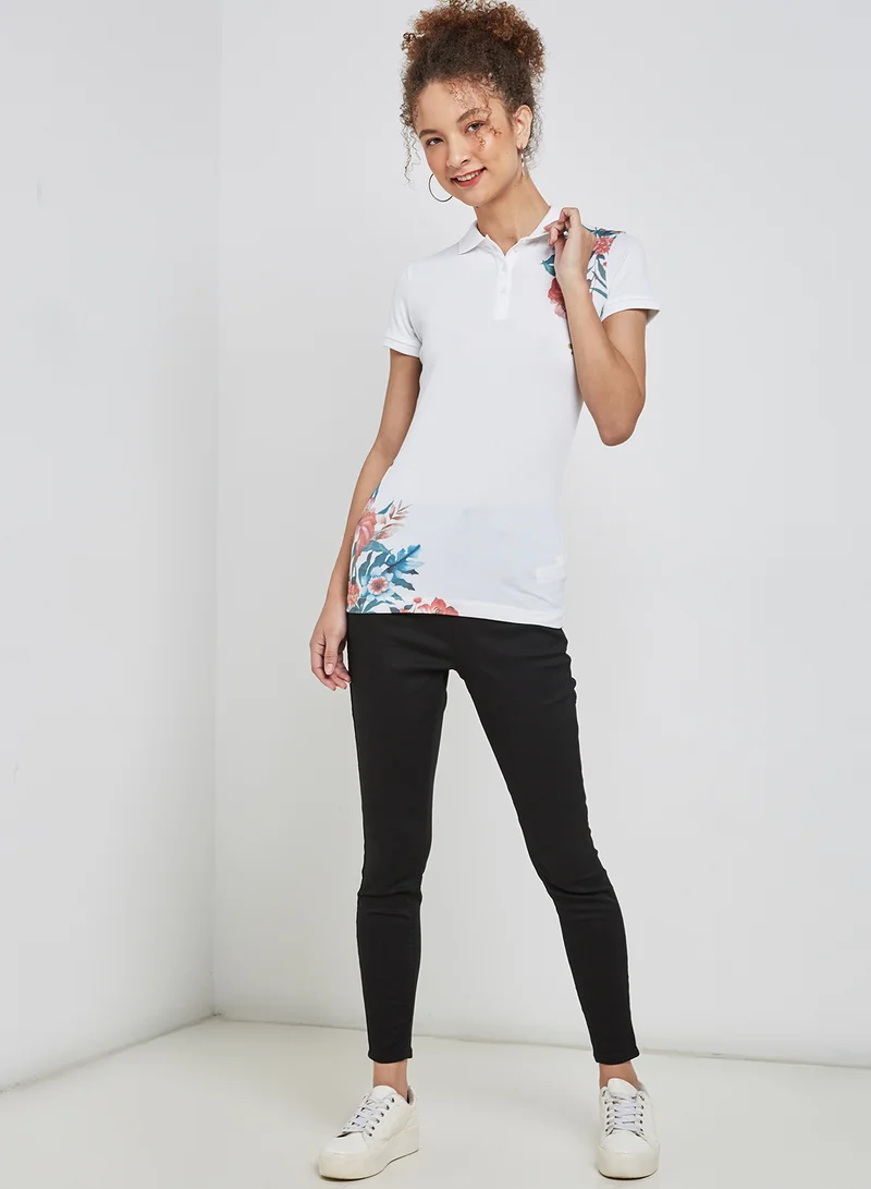 Sacoor Brothers Slim Fit Floral Pique Polo Shirt Print