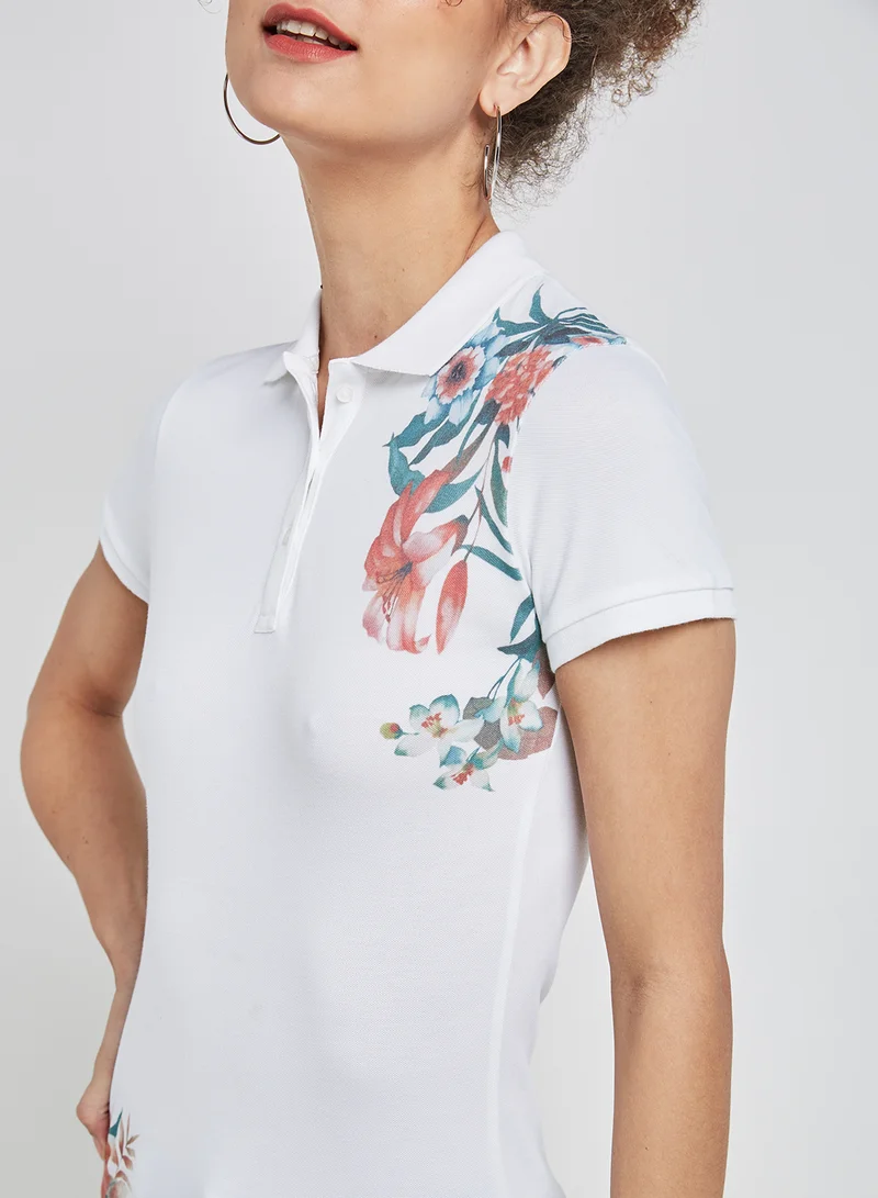 Sacoor Brothers Slim Fit Floral Pique Polo Shirt Print