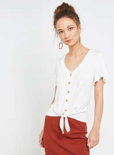 ONLY Front Tie Flutter Sleeve T-Shirt Cloud Dancer