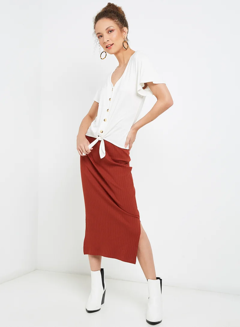 ONLY Front Tie Flutter Sleeve T-Shirt Cloud Dancer