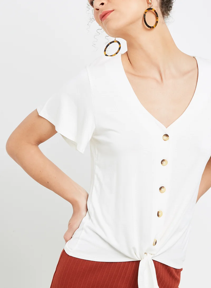 ONLY Front Tie Flutter Sleeve T-Shirt Cloud Dancer