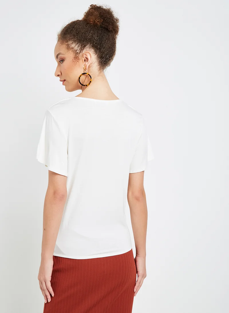 ONLY Front Tie Flutter Sleeve T-Shirt Cloud Dancer