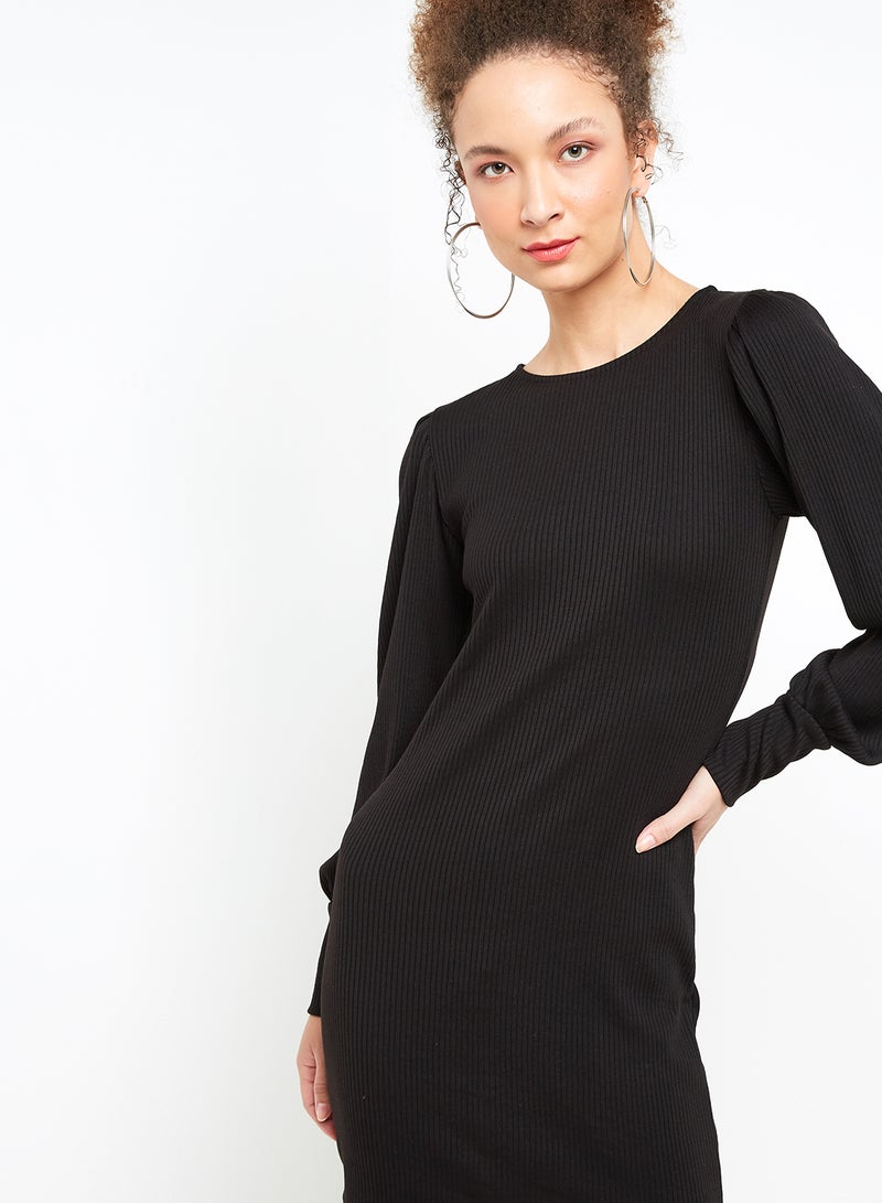 VERO MODA Long Sleeve Rib Dress Black  - Image 4
