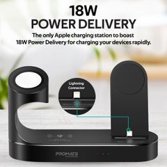 PROMATE Apple Wireless Charging Station, World’s First MFi Certified 20W Power Delivery Charging Dock with 10W Qi Fast Wireless Charging, MFi Apple Watch Charger and 2.4A USB Charging Port for Apple iPhone 12, iPod, iPad, PowerState Black  - Image 5