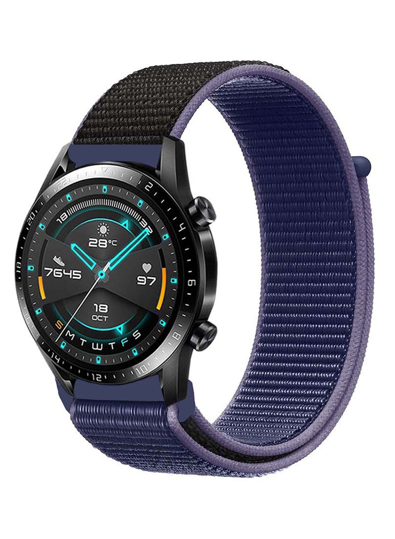 Perfii Nylon Loop Replacement Band 22 mm For Huawei Watch GT 2 Midnight Blue/Black  - Image 1