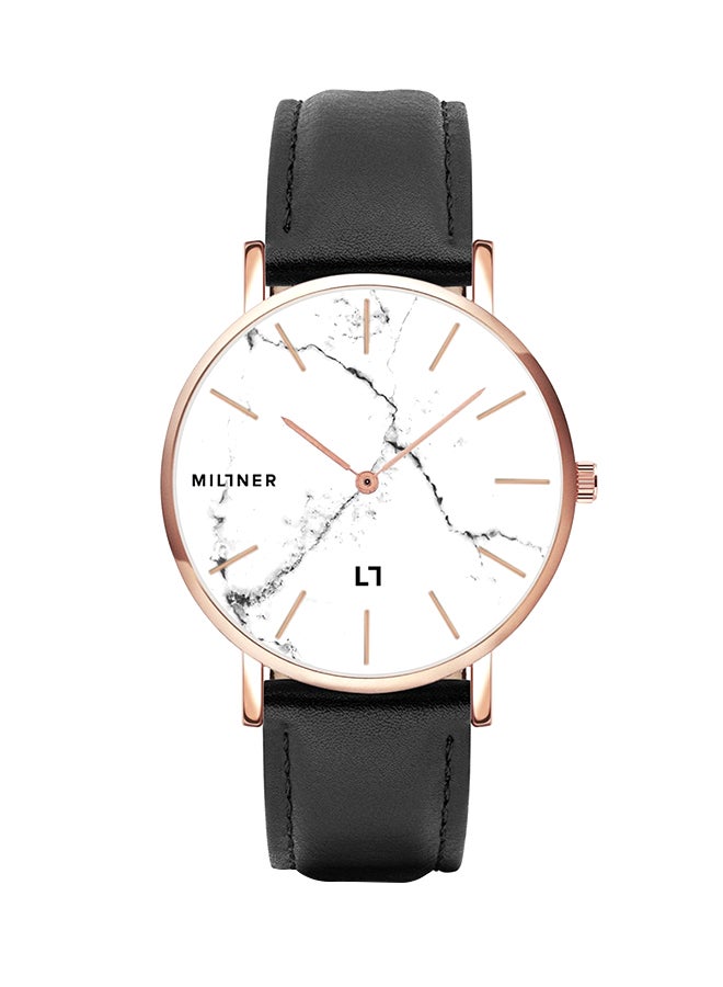 ميلنر ساعة يد بعقارب وسوار من الجلد طراز 0010201 - 39 مم - أسود - Image 1