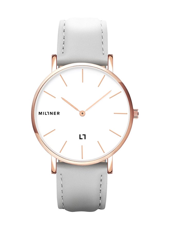 ميلنر ساعة يد بعقارب وسوار من الجلد طراز 0010402 - مقاس 39 مم - لون أبيض للنساء - Image 1
