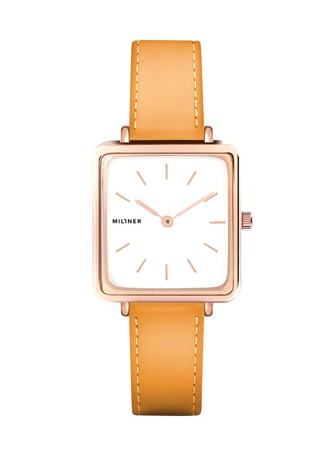 ميلنر ساعة يد بعقارب وسوار من الجلد طراز 0010801 - 28 مم - أصفر للنساء - Image 1