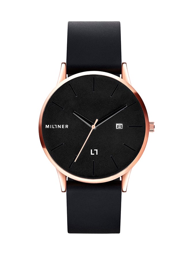 ميلنر ساعة يد بعقارب وسوار من المطاط طراز 0010508 - 42 مم - أسود للرجال - Image 1
