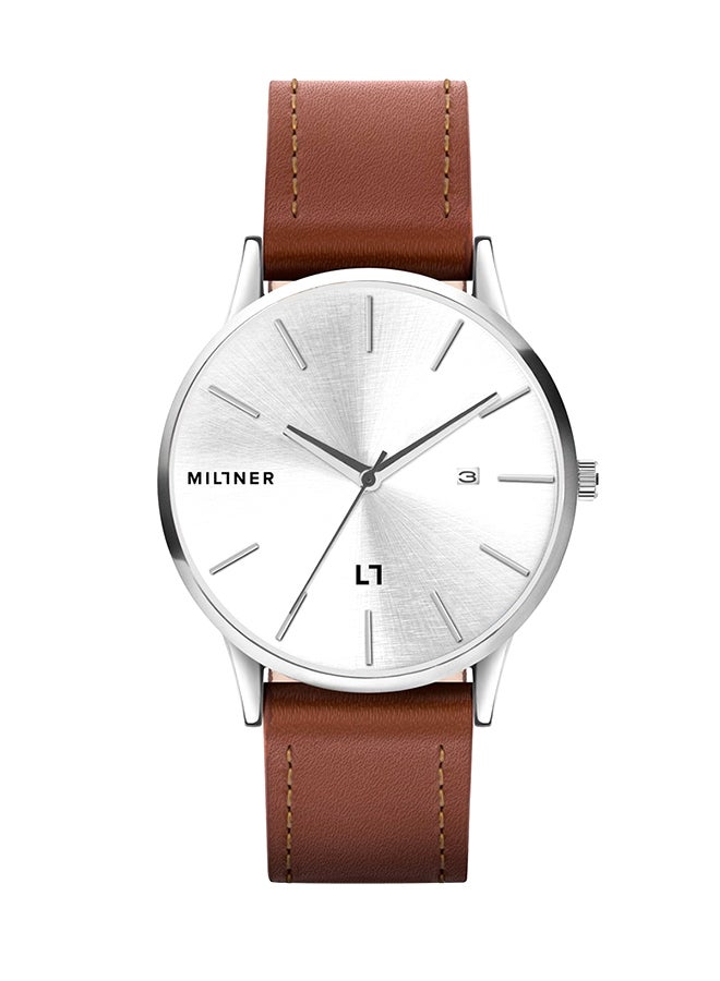 ميلنر ساعة يد بعقارب وسوار من الجلد طراز 0010509 - قياس 42 مم - لون بني للرجال - Image 1