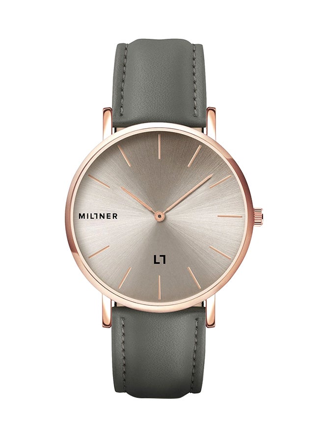 ميلنر ساعة يد بعقارب وسوار من الجلد طراز 0010409 - مقاس 39 مم - لون رمادي للنساء - Image 1