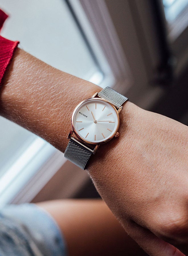 ميلنر ساعة يد بعقارب وسوار معدني طراز 0010607 - قياس 28 مم - فضي للنساء - Image 3