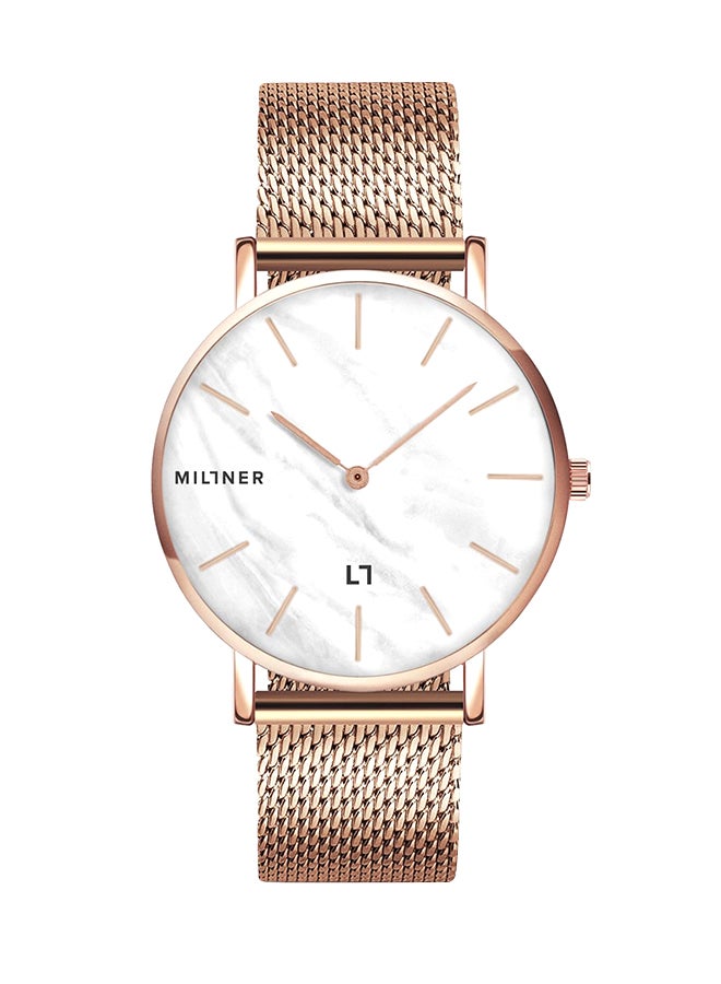 ميلنر ساعة يد بعقارب وسوار معدني طراز 0010118 - مقاس 36 مم - ذهبي وردي للنساء - Image 1