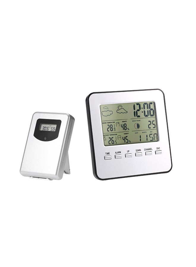 Multi-Functional Wireless Weather Station Clock Silver - Image 2