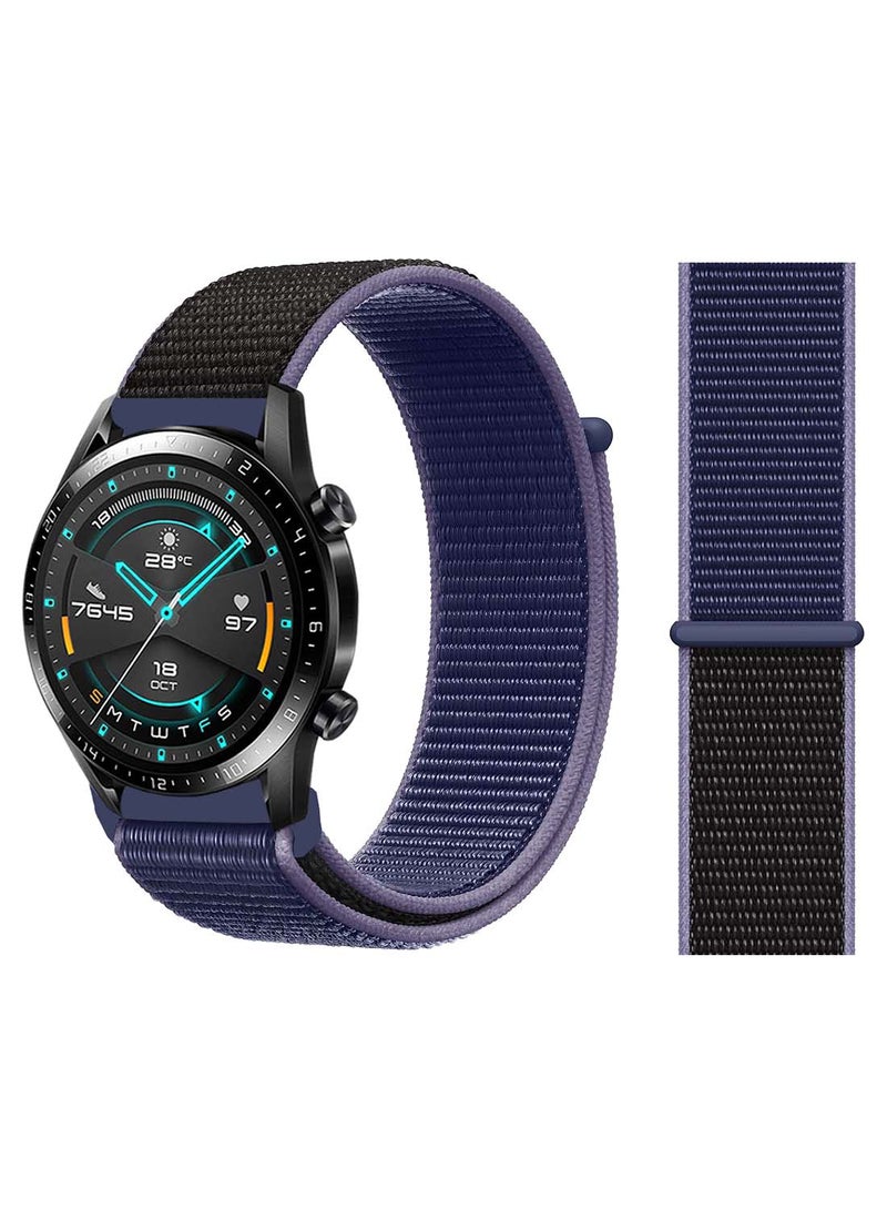 Perfii Nylon Loop Replacement Band 22 mm For Huawei Watch GT 2 Midnight Blue/Black  - Image 2