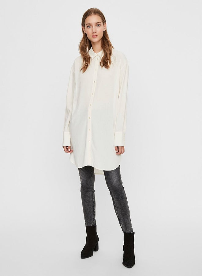 VERO MODA - Longline Shirt Off-White - Image 1