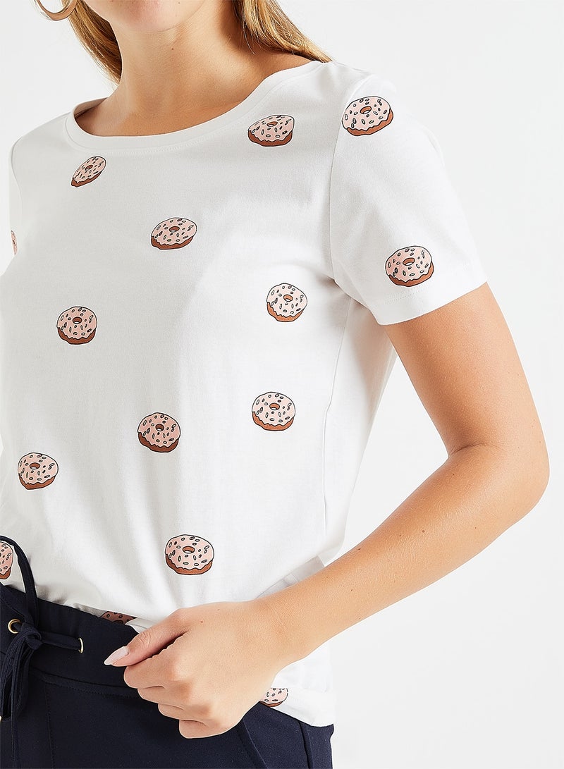 اونلي تيشيرت بطبعة دونات أبيض - Image 4