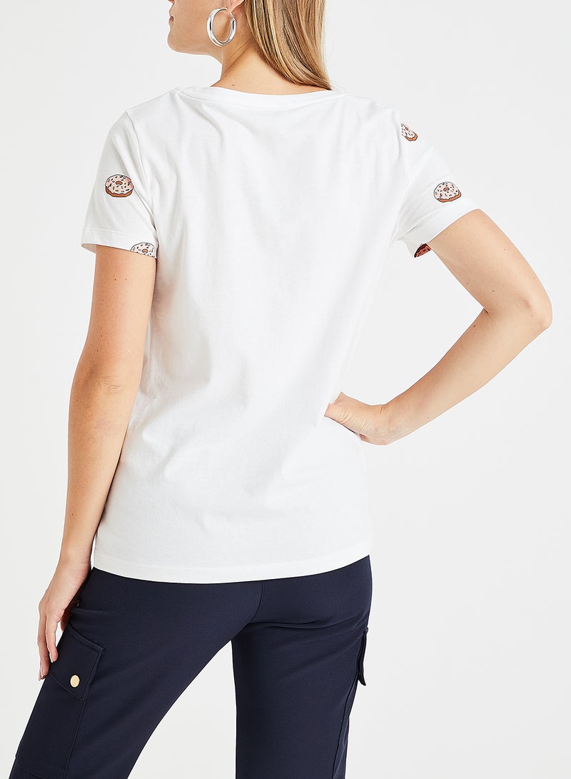 اونلي تيشيرت بطبعة دونات أبيض - Image 3