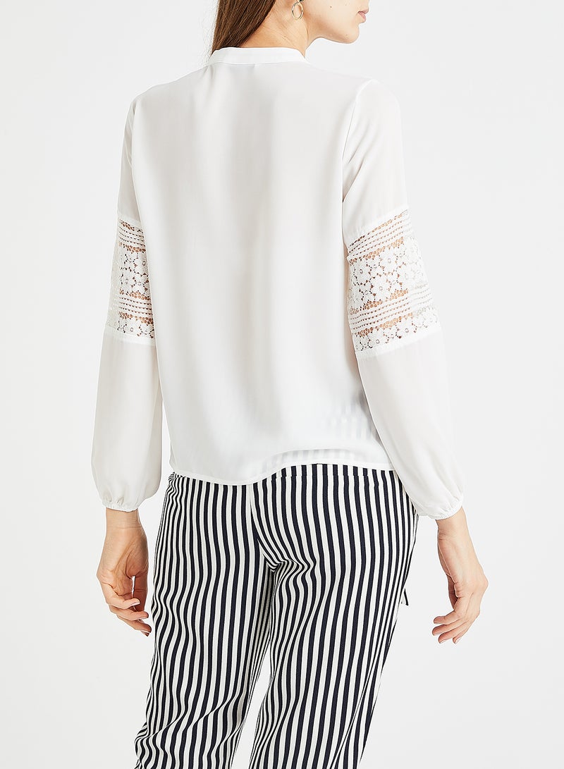 ONLY - Grace Lace Trim Blouse White - Image 1