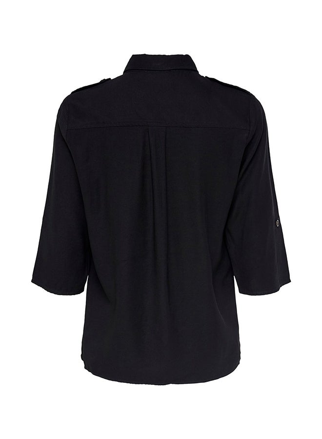 Jacqueline de Yong - Classic Style Roll Sleeve Shirt Black - Image 1