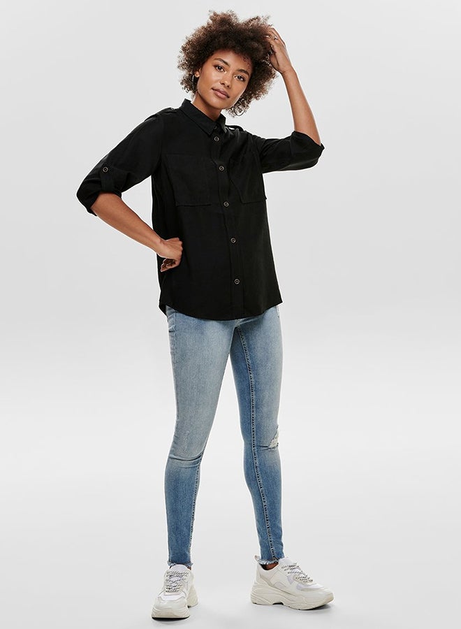 Jacqueline de Yong - Classic Style Roll Sleeve Shirt Black - Image 1