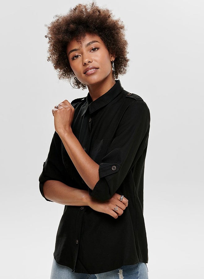 Jacqueline de Yong - Classic Style Roll Sleeve Shirt Black - Image 1