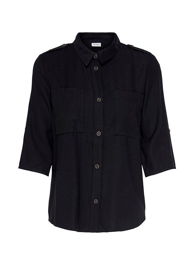 Jacqueline de Yong - Classic Style Roll Sleeve Shirt Black - Image 1