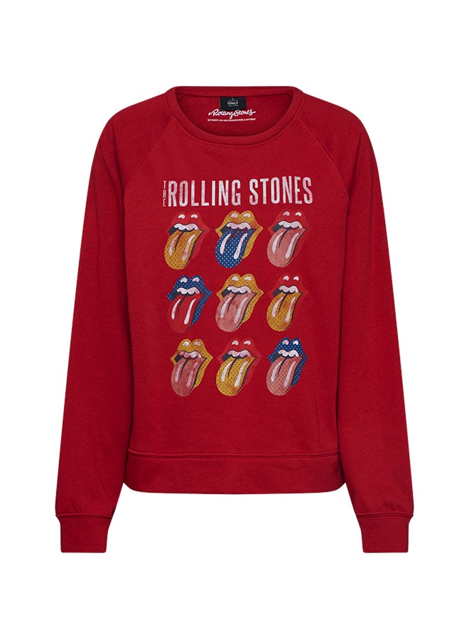 ONLY - Rolling Stones Band Sweatshirt Red - Image 1