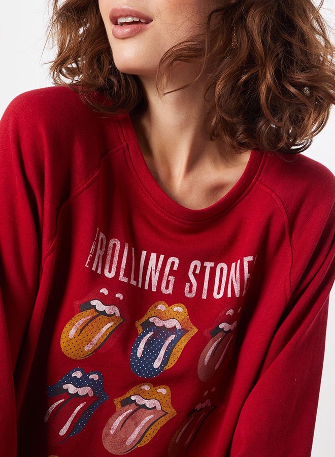 ONLY - Rolling Stones Band Sweatshirt Red - Image 1