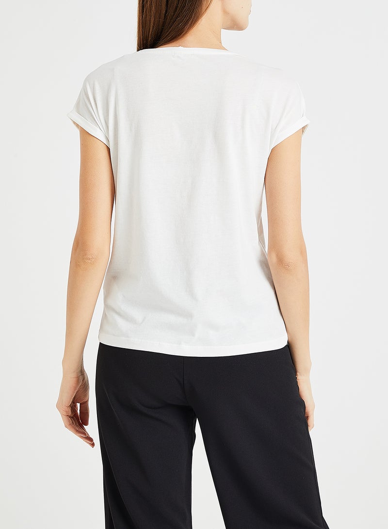 Jacqueline de Yong Rolled Sleeve Graphic T-Shirt White  - Image 2