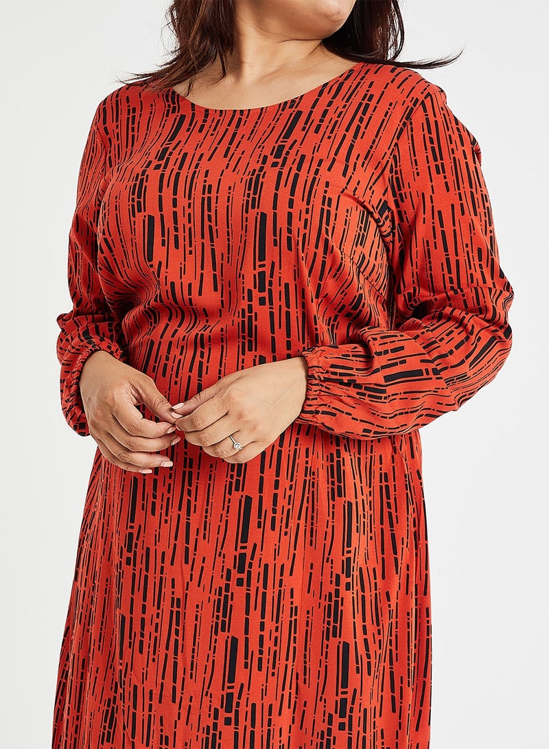 Tie Up Patterned Midi Dress Orange - v1583326170/N35290177V_4