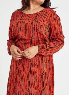 Vero Moda Curve Tie Up Patterned Midi Dress Orange  - Image 4