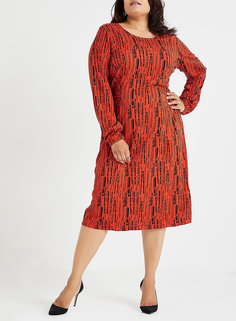 Tie Up Patterned Midi Dress Orange - v1583326172/N35290177V_1