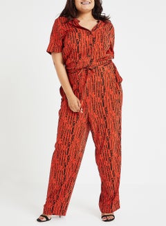 Vero Moda Curve Elasticated Drawstring Waist Jumpsuit Orange  - Image 1