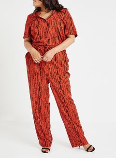 Vero Moda Curve Elasticated Drawstring Waist Jumpsuit Orange  - Image 2