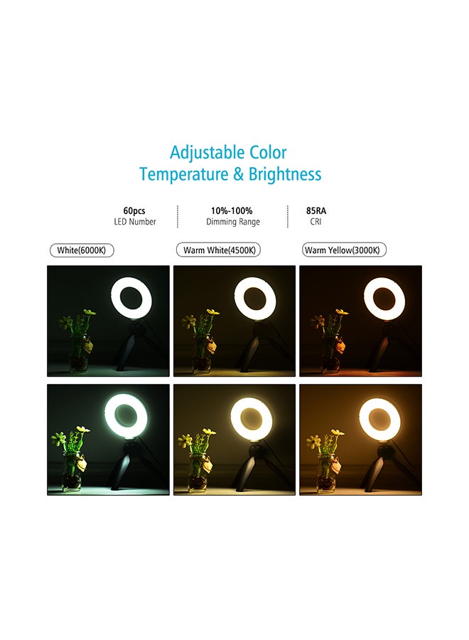 Generic - LED Ring Light Lamp 3 Modes With Mini Tripod Stand Black - Image 1
