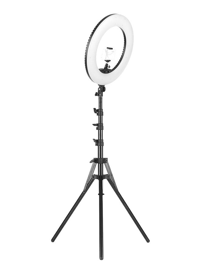 مصباح حلقي مضيء قابل للتعتيم مع حامل ثلاثي القوائم أسود - Image 1