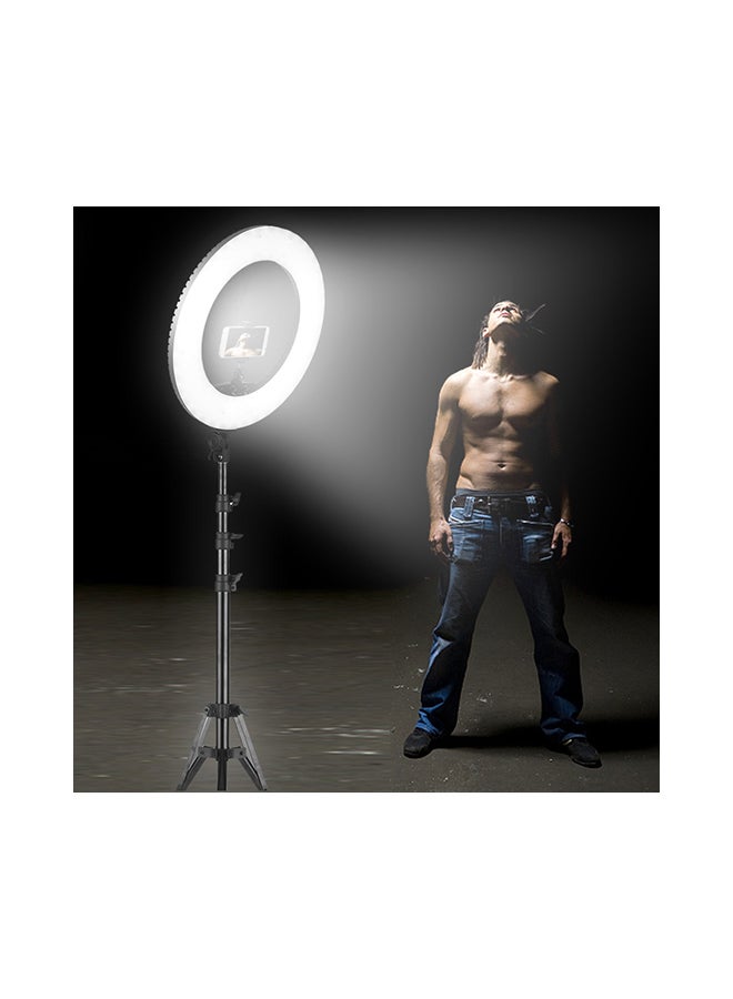 مصباح حلقي مضيء قابل للتعتيم مع حامل ثلاثي القوائم أسود - Image 3