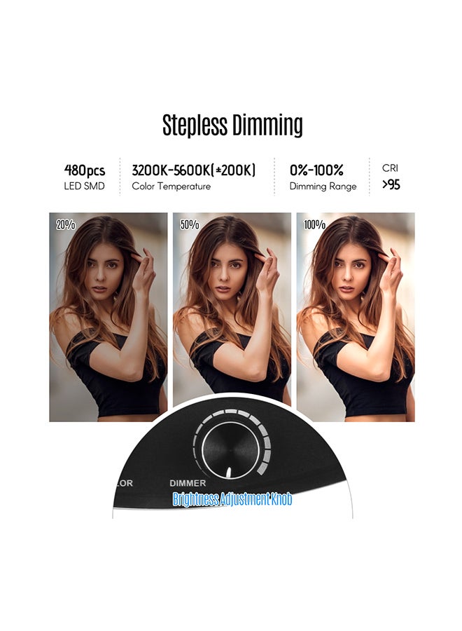 مصباح حلقي مضيء قابل للتعتيم مع حامل ثلاثي القوائم أسود - Image 4