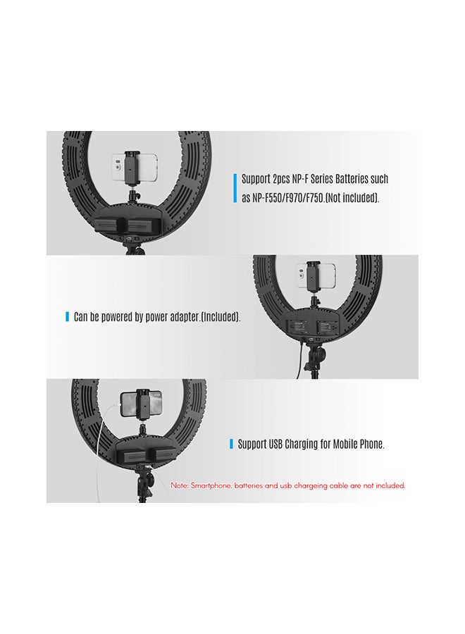 مصباح حلقي مضيء قابل للتعتيم مع حامل ثلاثي القوائم أسود - Image 5